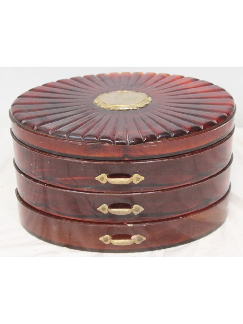 Vtg 30s-60s Rialto Faux Tortoise Shell Lucite Jewelry Box Tiered Swivel Drawer